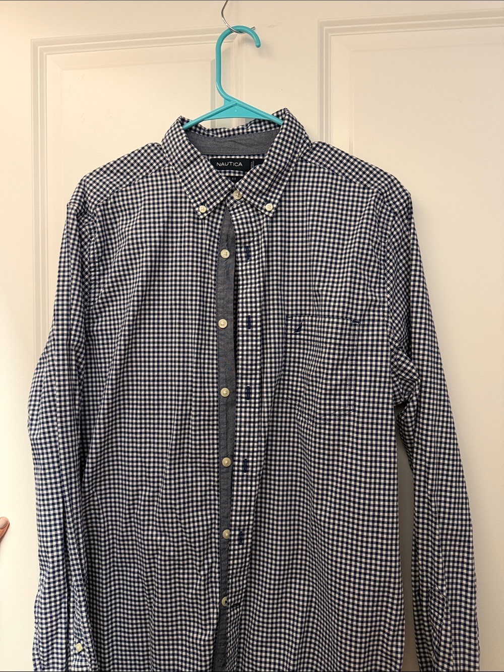 Nautica Blue and White Gingham Button-Down Shirt